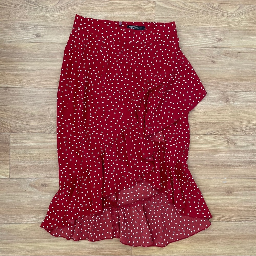 Nasty Gal Red Ruffled Polka Dot Skirt